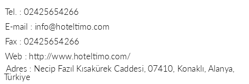 Timo Resort Hotel telefon numaralar, faks, e-mail, posta adresi ve iletiim bilgileri